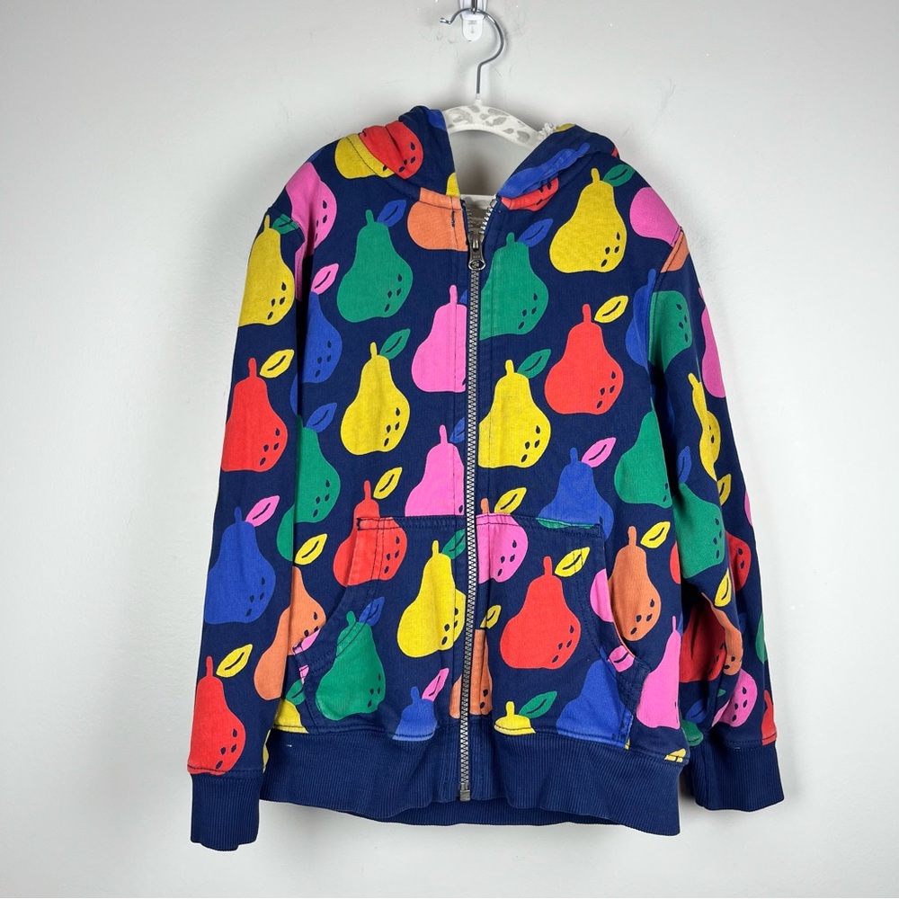 Hanna Andersson Jacket Sherpa Lined Hoodie Full Zip Colorful Pears On Navy 6-7